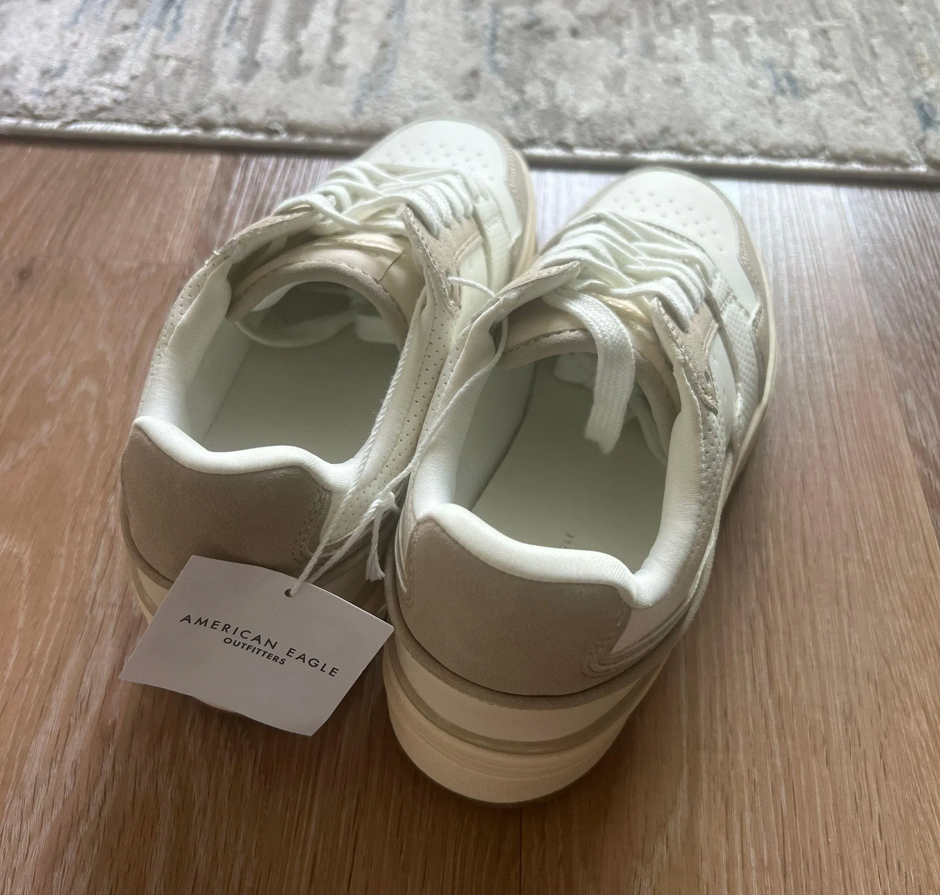 AE White Beige Taupe Varsity Retro Sneaker Chunky Platform Shoes - Image 6