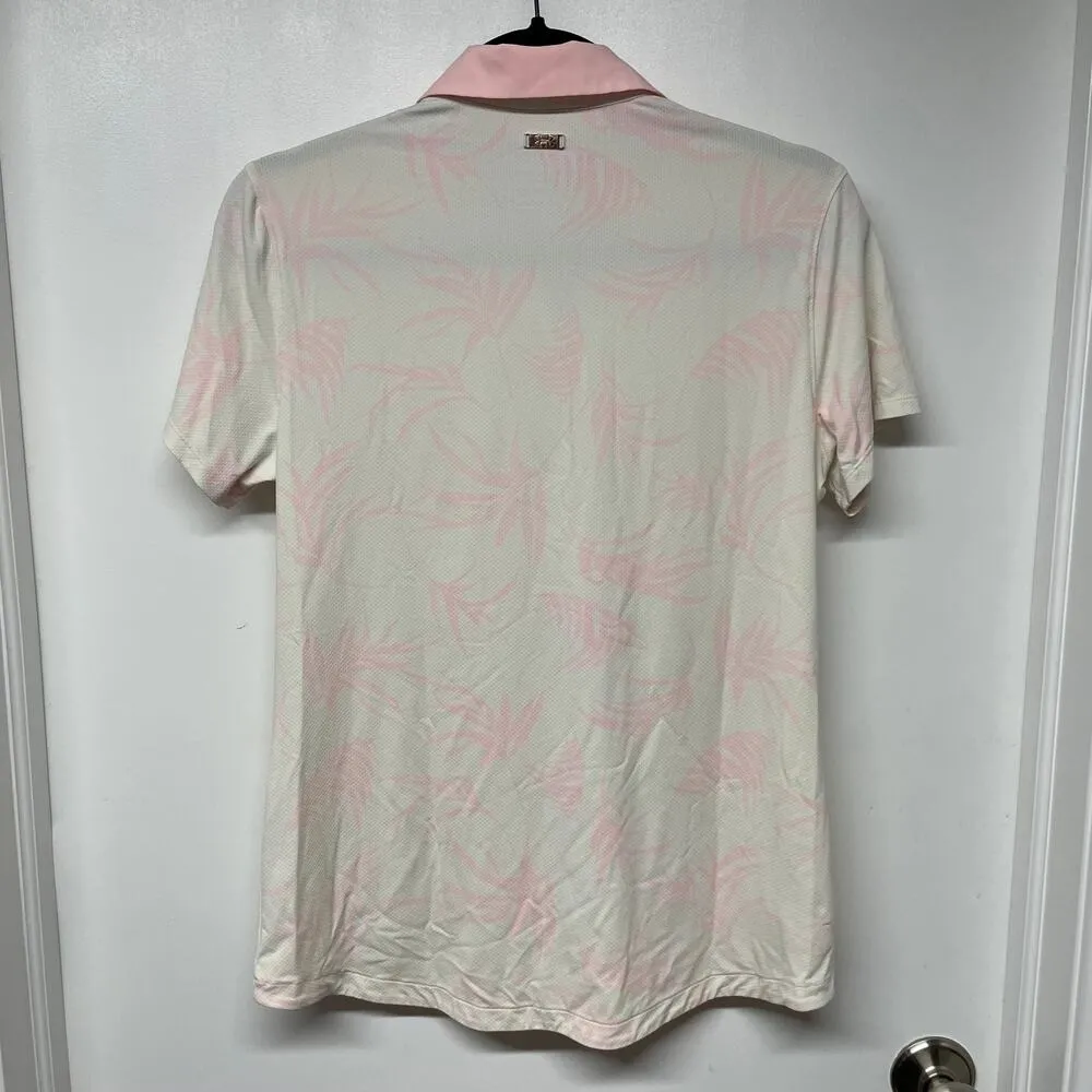 Under Armour Women Iso Chill Polo White Pink Palm Frond Dry Fit Fitted Medium - Image 2
