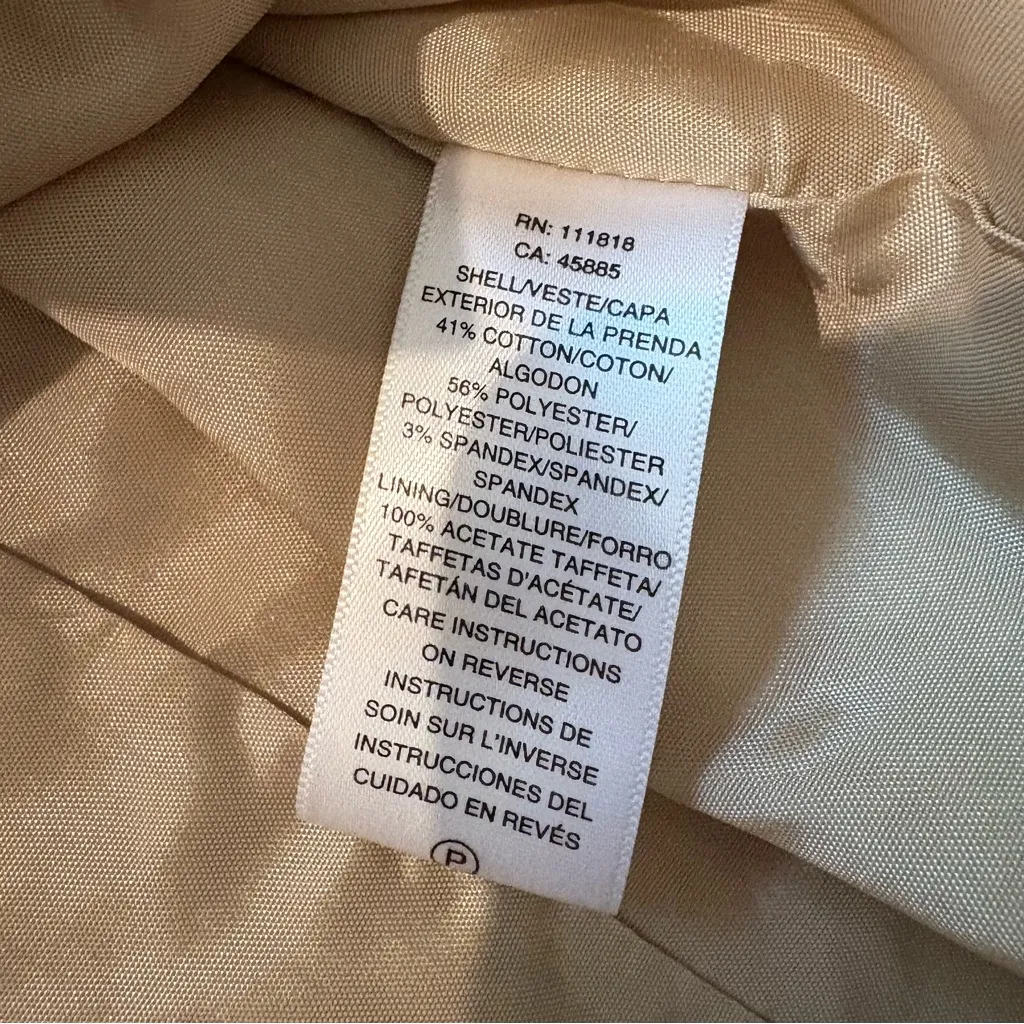 Michael Kors Cream Ruch Detail Short Trench Jacket Back Twist Sash, Sz 8 Tan - Image 12