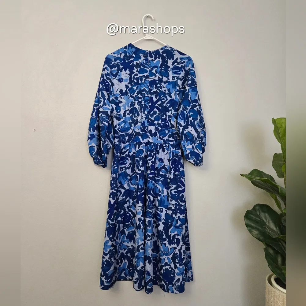 Lela Rose Tulip Crepe Floral Midi Dress Blue Size 8 - Image 7