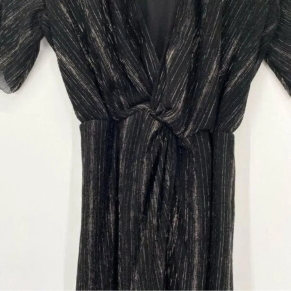 All in Favor Dolman Plisse Black And Metallic Midi Dress - Image 5