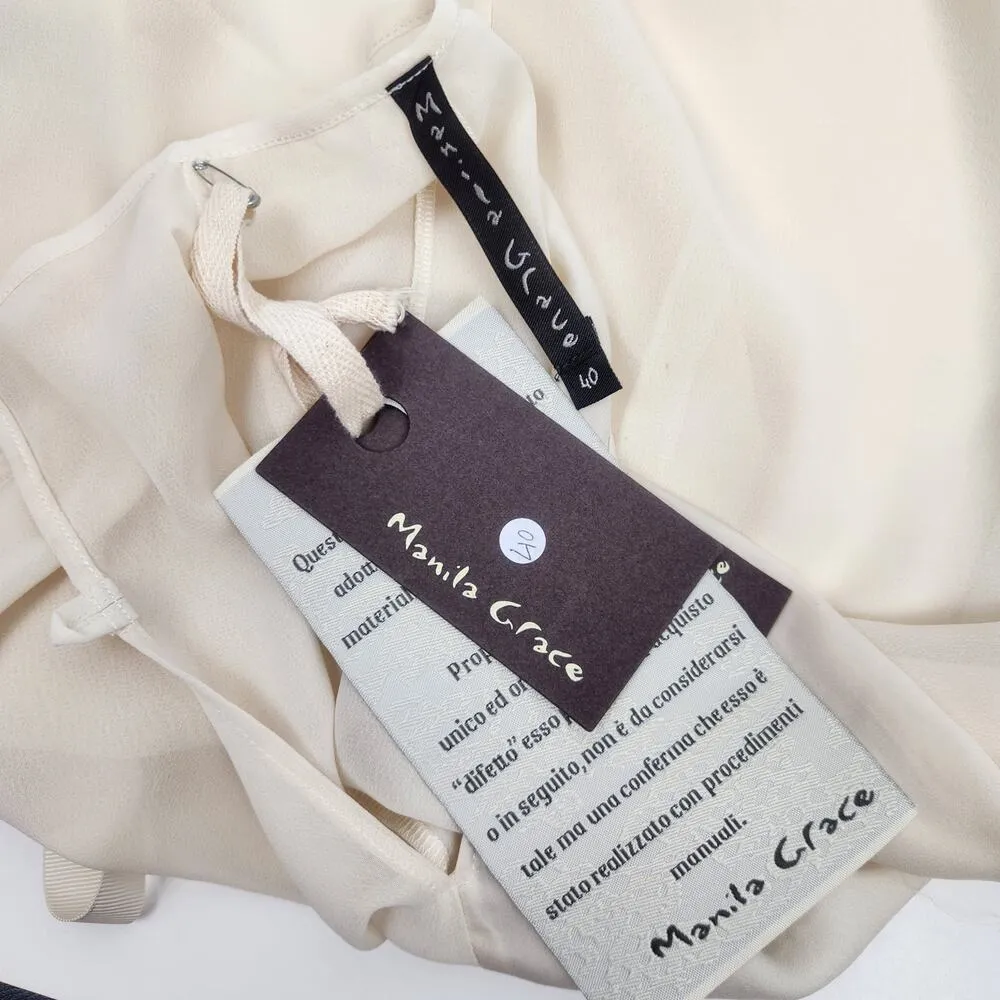 Manila Grace Blouse Size 40 IT US 4 Cream Semi Sheer Long Sleeve Bow Sleeves NWT - Image 7