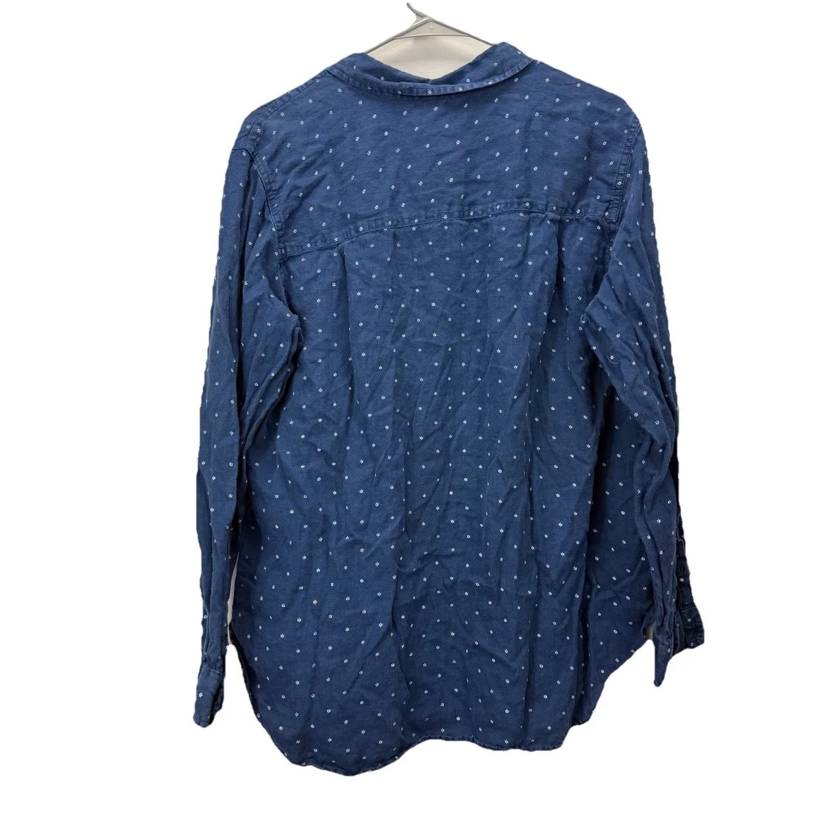 LL Bean Blue White Floral Washable Linen Button Up Shirt Size XL - Image 6