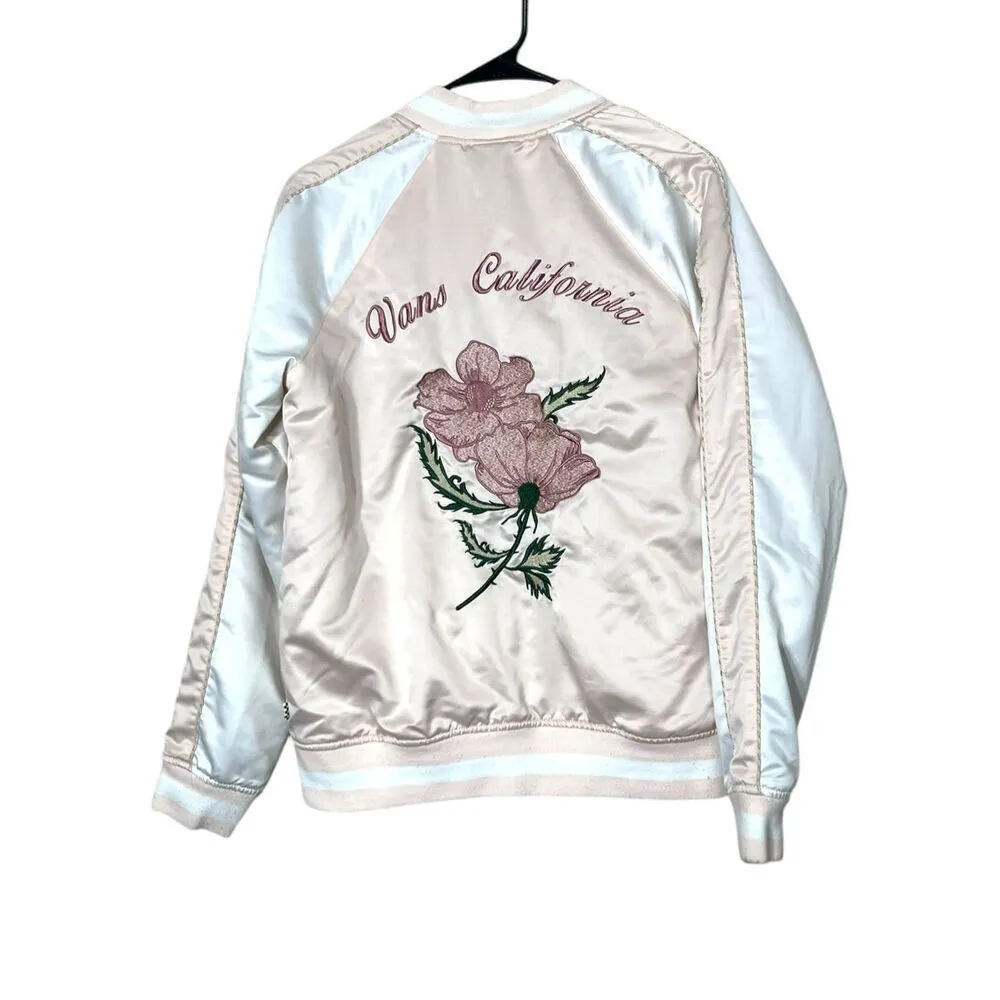 Vans Womens Bomber Jacket Tiger Floral Embroidery Baseball Pink Varsity‎ S - Image 8