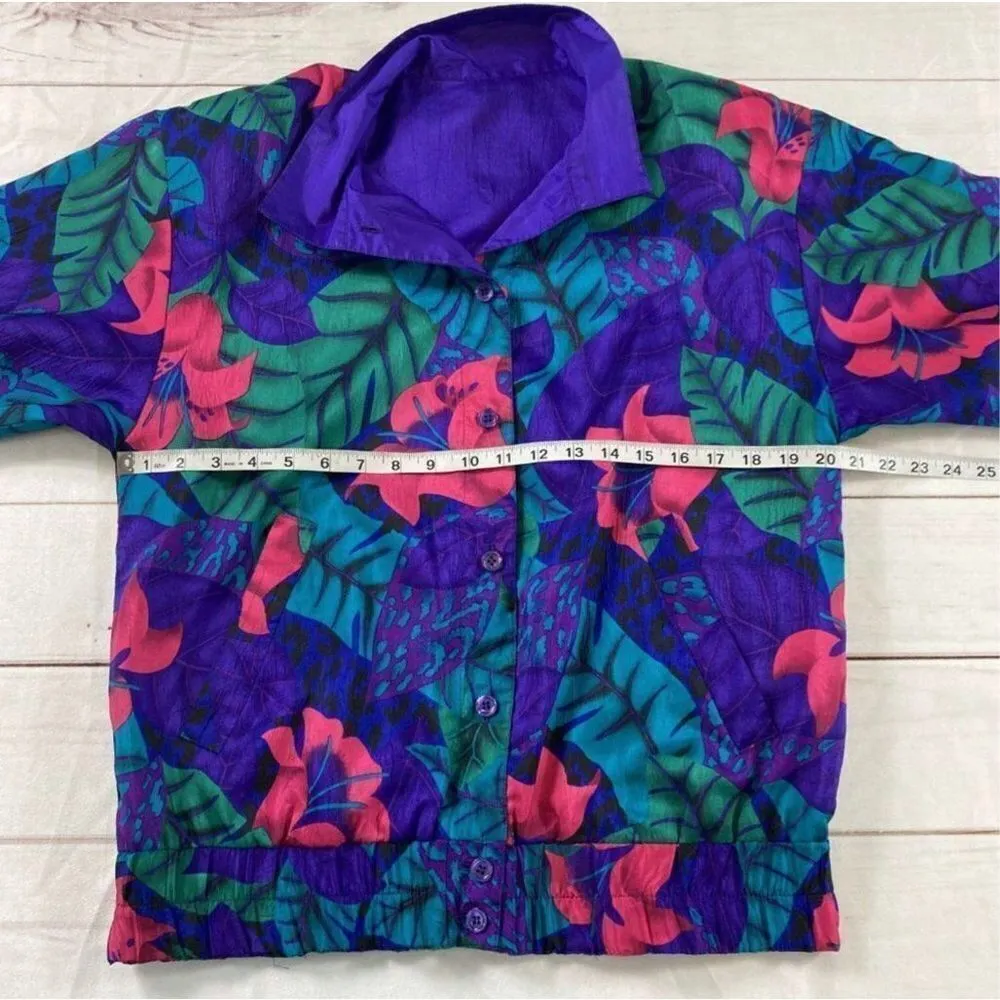 Joan Walters 90’s Vintage Purple Floral Reversible Windbreaker Jacket Size S - Image 7