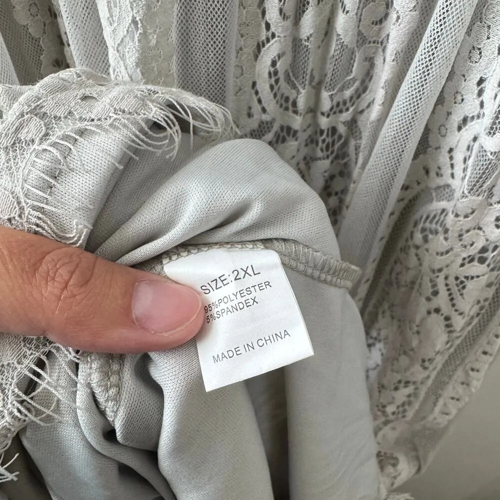 Grey Lace Formal Maxi Dress 2X Gray - Image 9