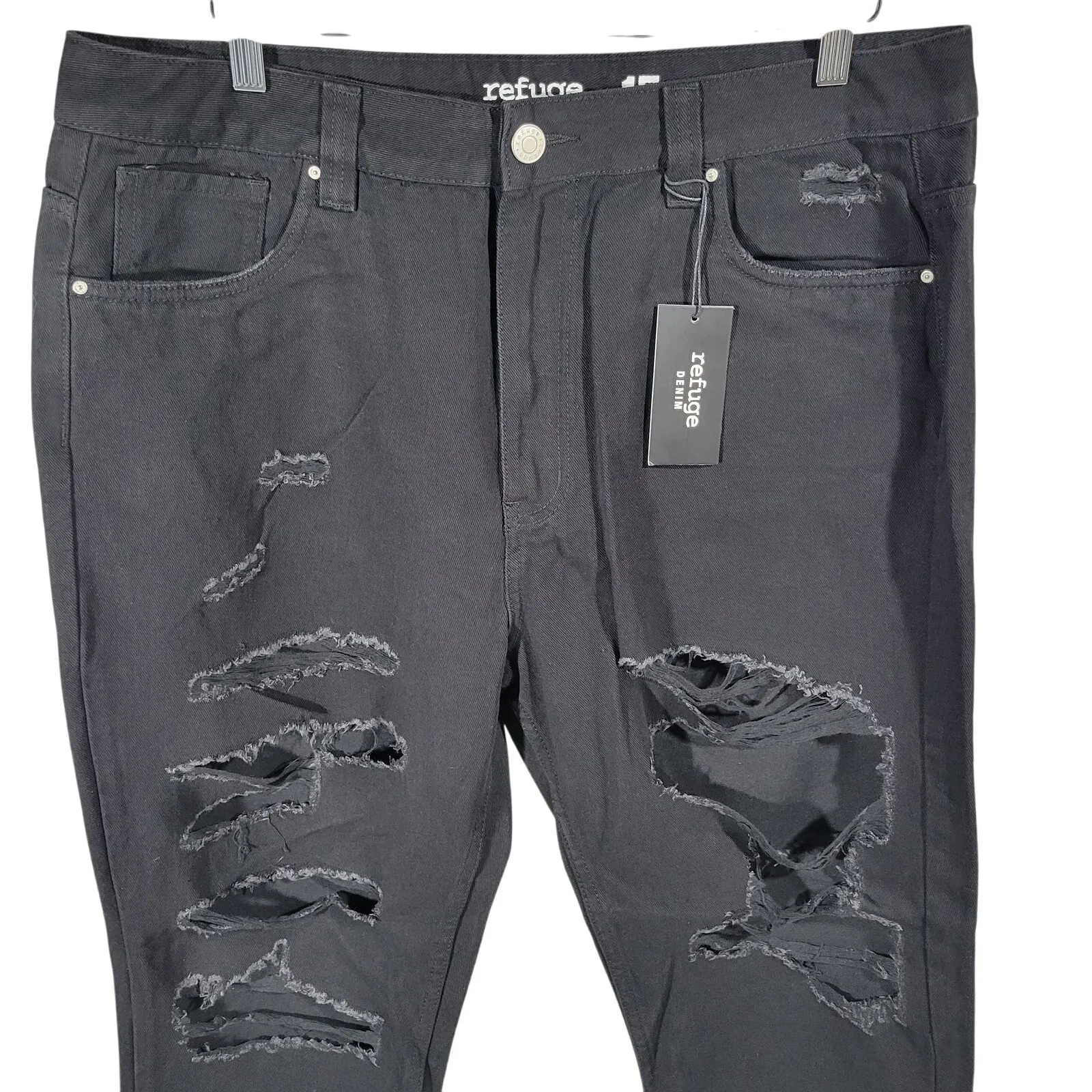 Refuge Denim Women Size 15 Black Mom Classic High Rise Distressed Jeans - Image 3