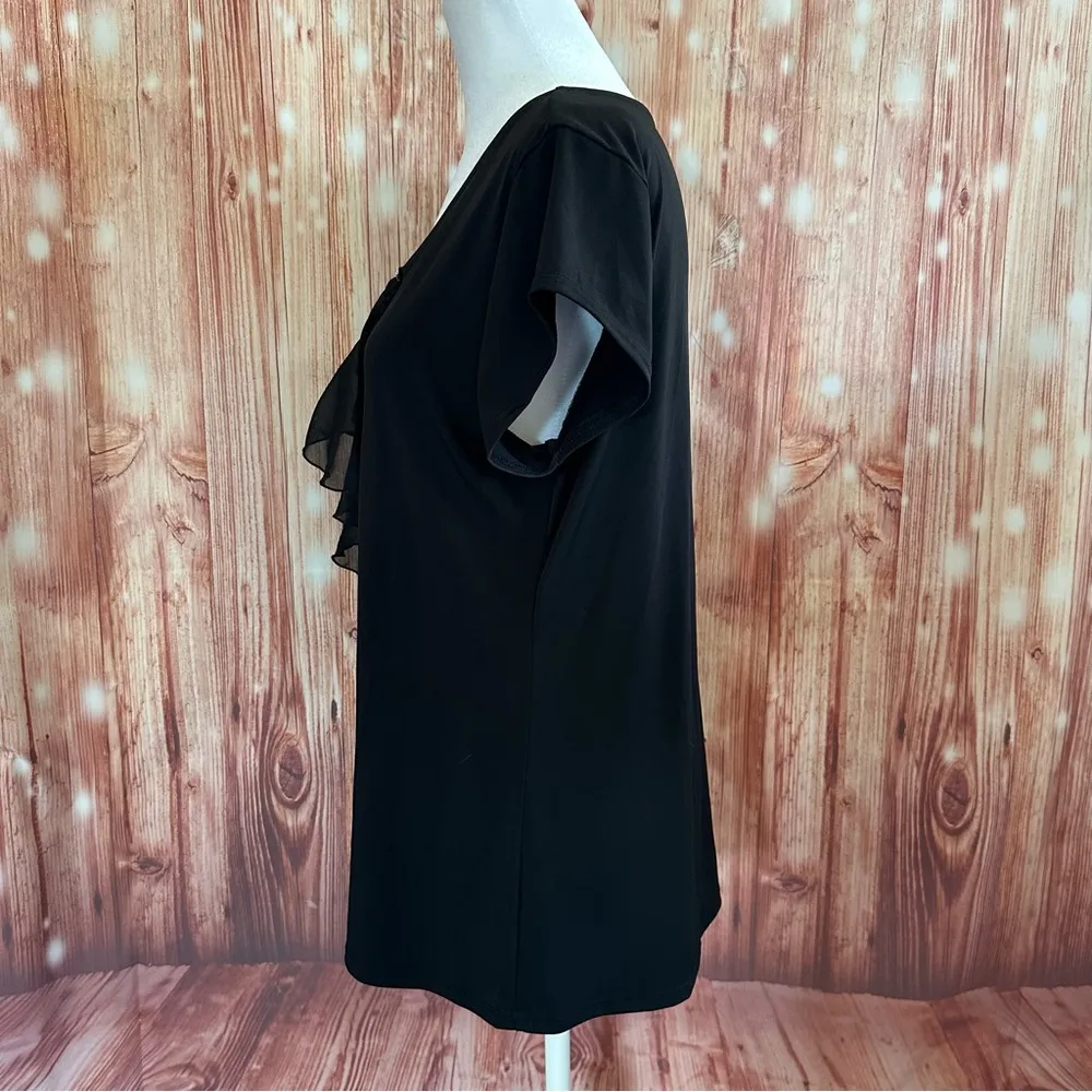 Studio Works Black Ruffle Trim Short Sleeve Blouse - Image 5