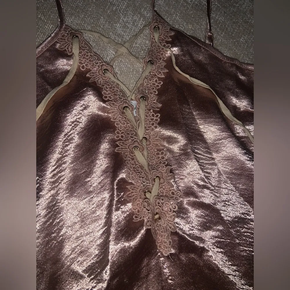 Y2k lace up fairy cami satin pink spring classic boho top floral embroidery S - Image 3