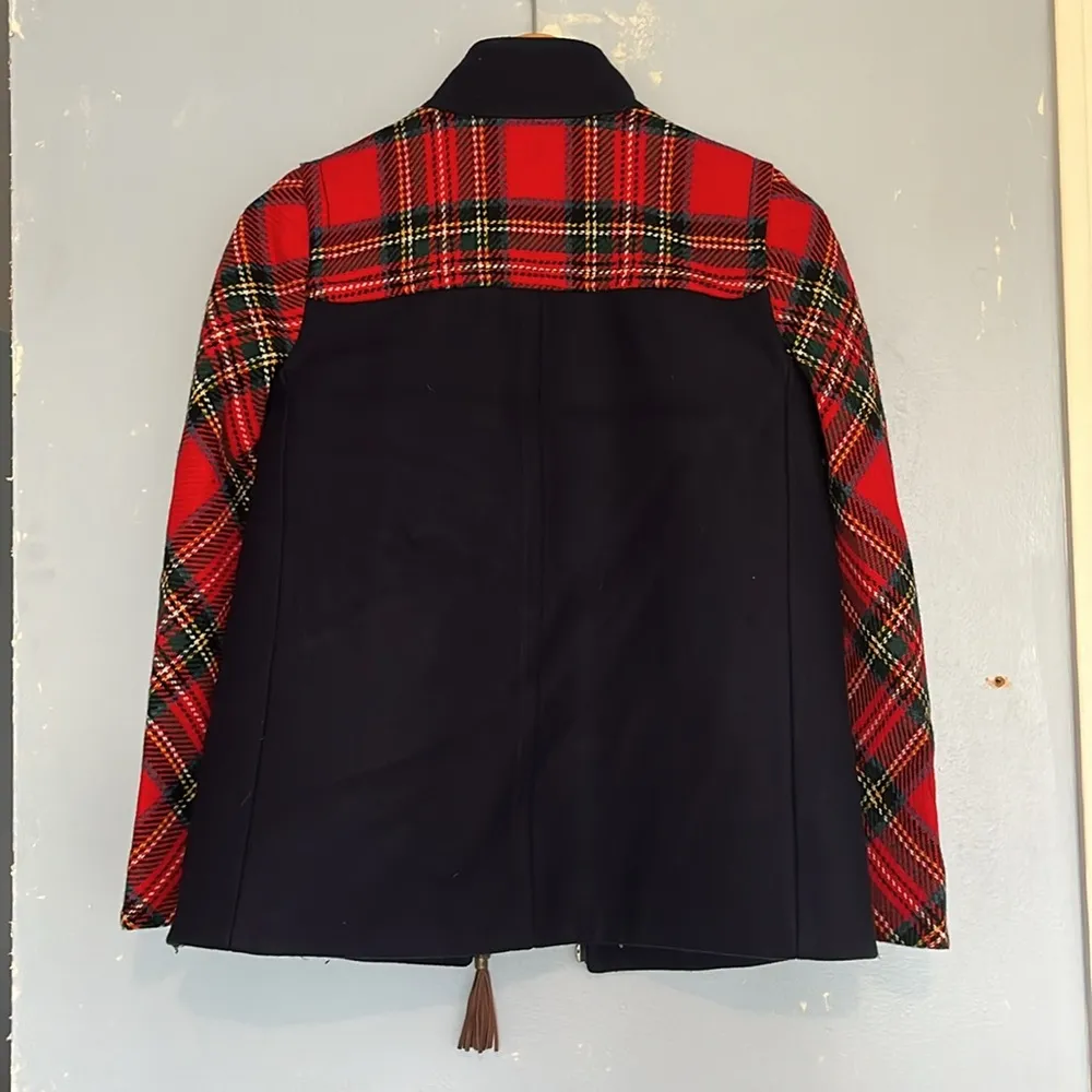 J Crew Colorblock Shetland Tartan Plaid Tassel Zipper Wool Jacket - Image 4