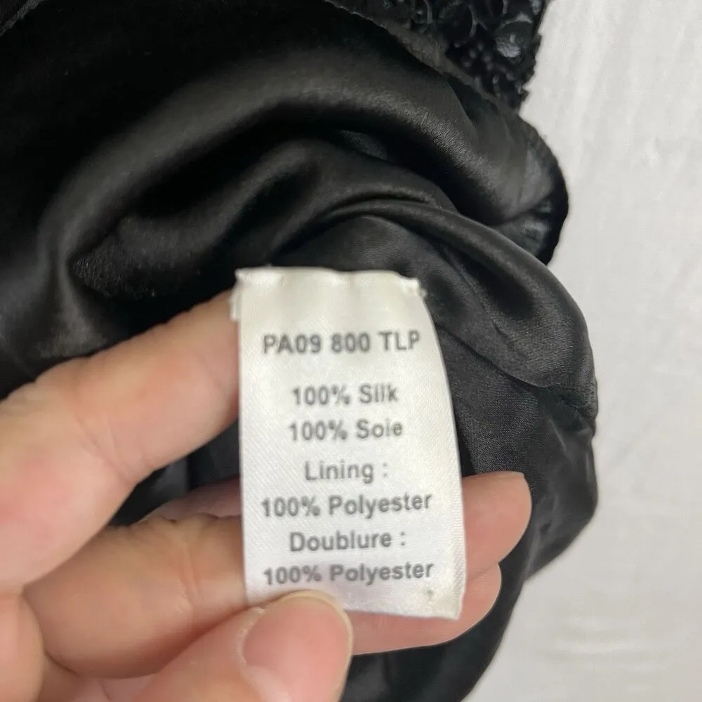 Parker Womens Silk Sleeveless Crew neck Textured Beaded Short Dress Black Sz S - Image 4