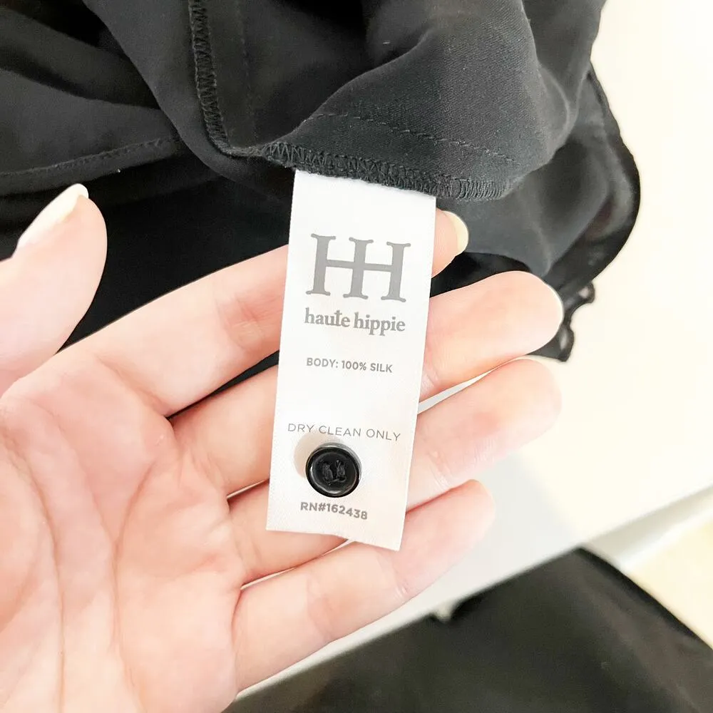 Haute Hippie Ruffled Long Sleeve Button Up Blouse Top Black Small - Image 3