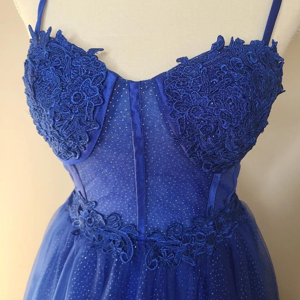 Hebeos Blue‎ Sparkly Corset Layered Tulle A-line Princess Prom Evening Dress - Image 3