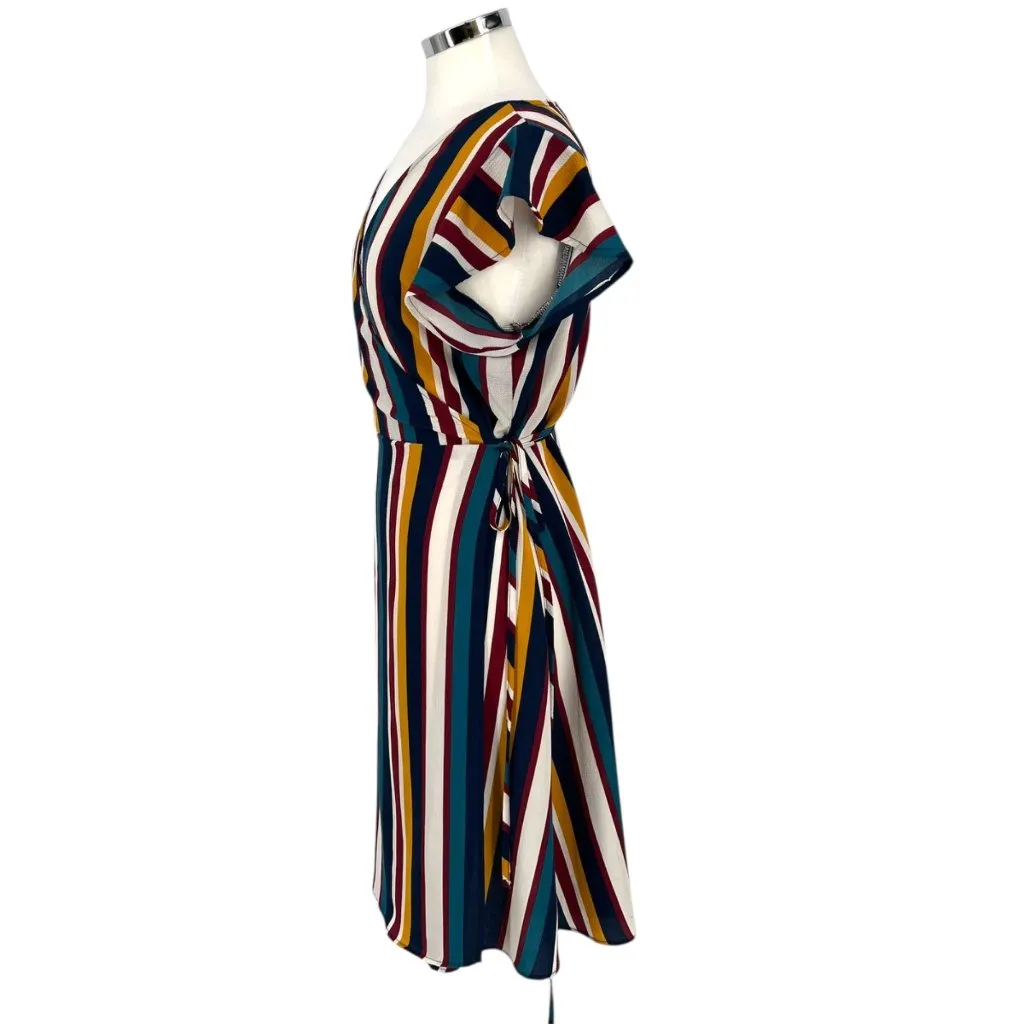 Superfoxx Striped Wrap Flutter Sleeve Midi Dress Multicolor Size Large - Image 6
