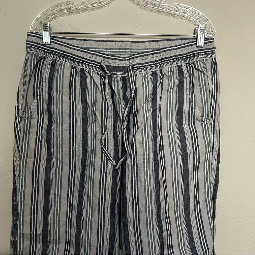 NWT L.L. Bean 100% Linen Raw Indigo Blue Pin Striped‎ Breezy Wide Leg Pants Size 12P - Image 3