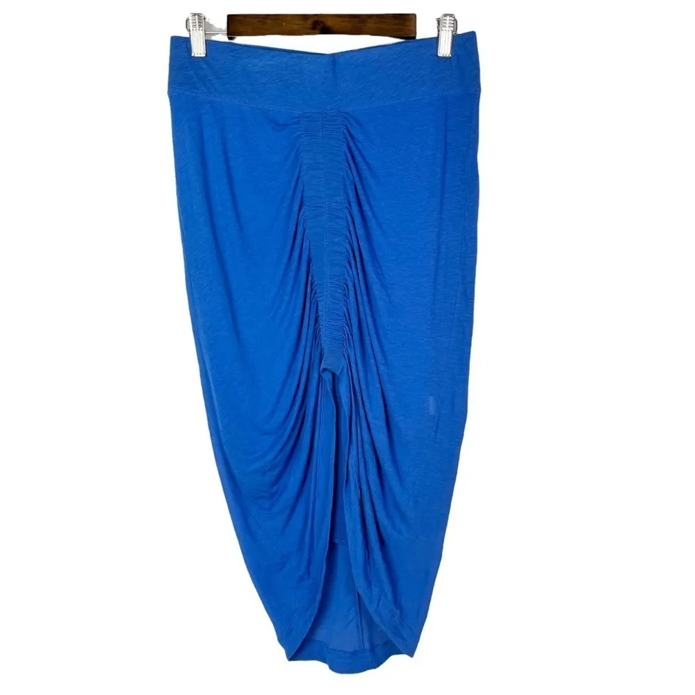 Helmut Lang Blue Viscose Filmed Ruched Front Midi Skirt M - Image 2
