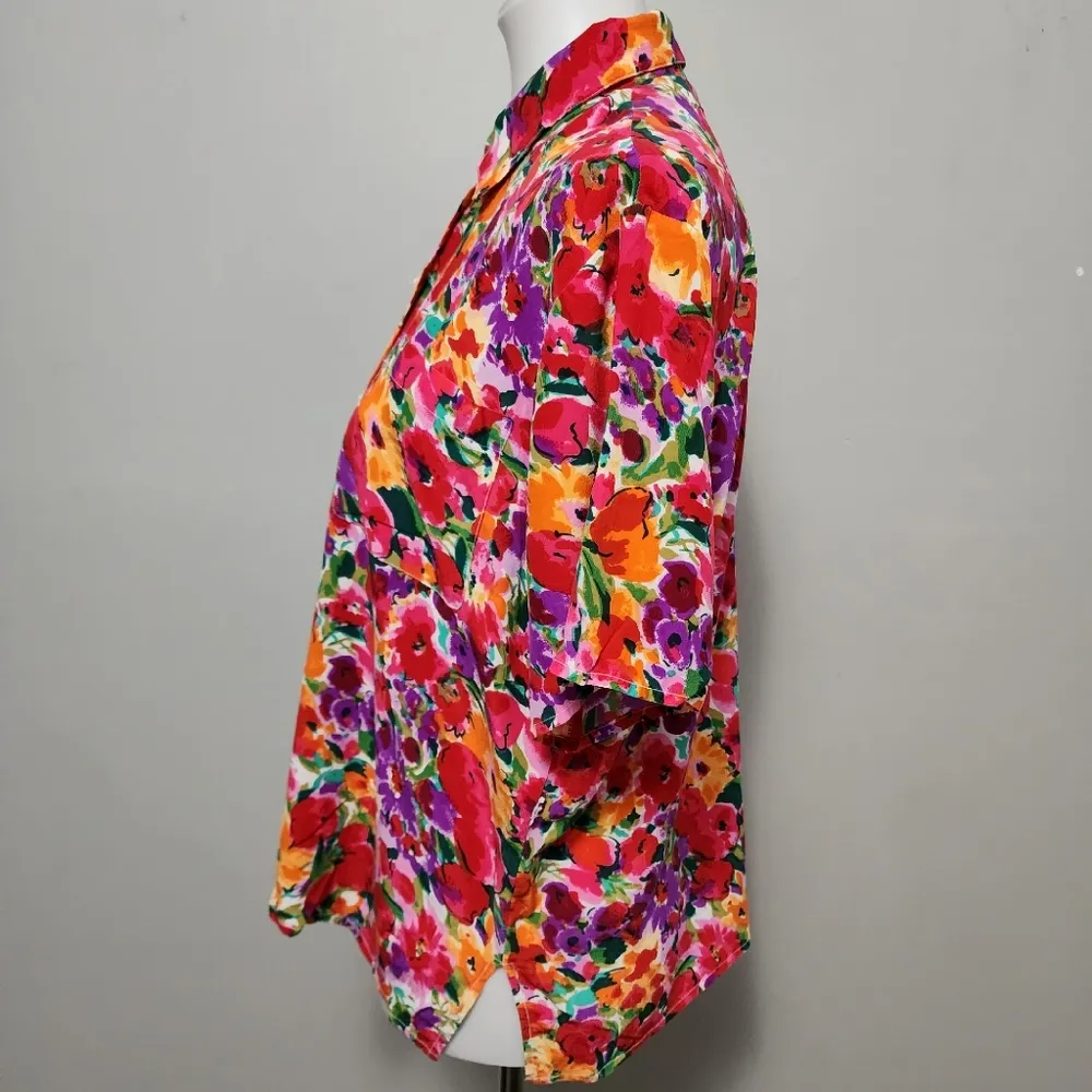 Vintage Sellecca 90s Multicolored Floral Silk Button Down Size 12 - Image 5