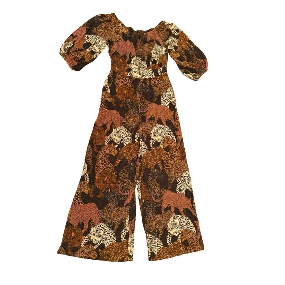 Farm Rio for Anthropologie Animalia Mirana Jumpsuit XS Jumper Romper in Brown Mo - Image 6