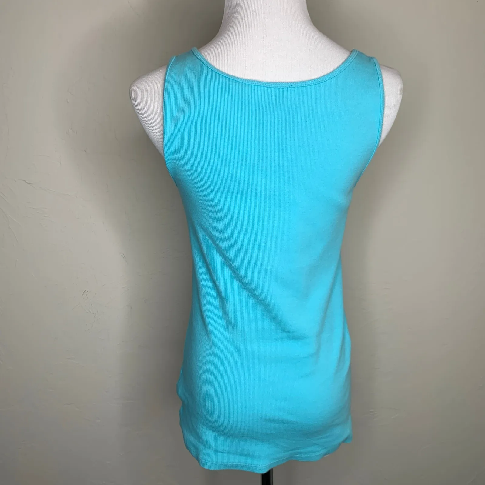 SAKS Fifth Avenue Turquoise Blue Ribbed Tank Top Sz Medium Vintage - Image 3