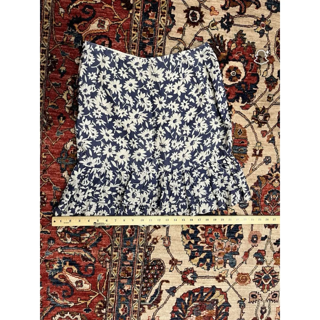 Ralph Lauren Collection Linen Blue White Floral Ruffle Hem Size 8 Made in USA - Image 8