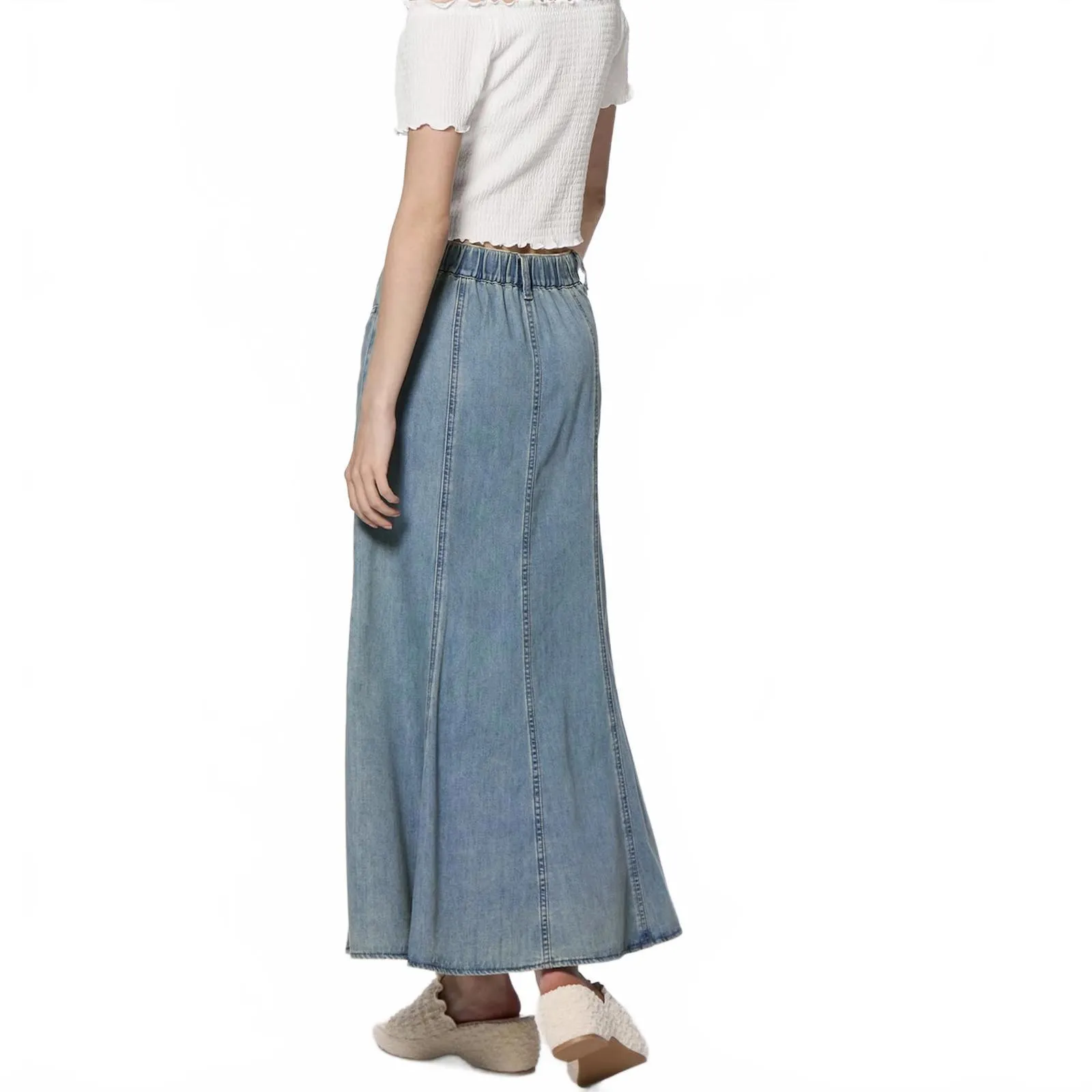 Uniqlo GU Light Denim Flared Maxi Skirt NWT Blue XS - Image 3