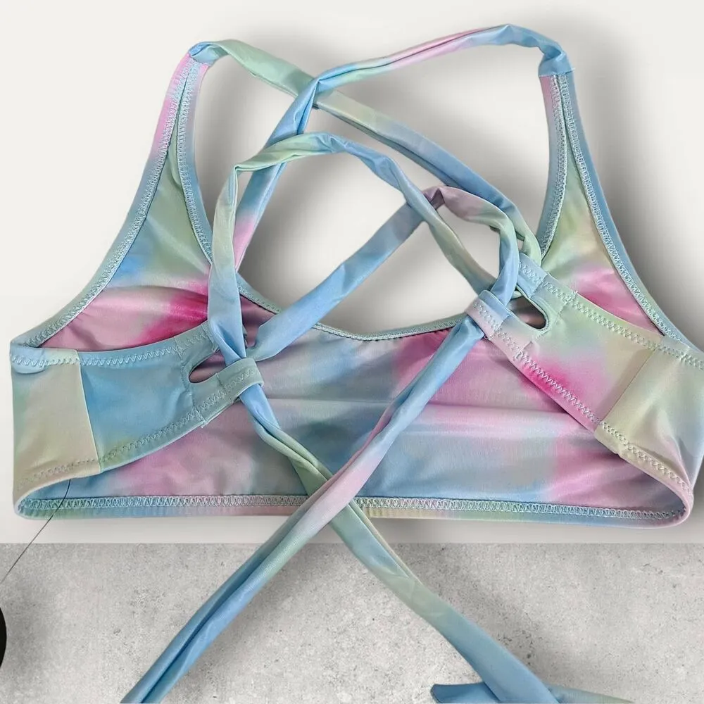 NWT Lulu's Wave Crest Blue Multi Tie-Dye Scoop Neck Bikini Top Size Medium - Image 6