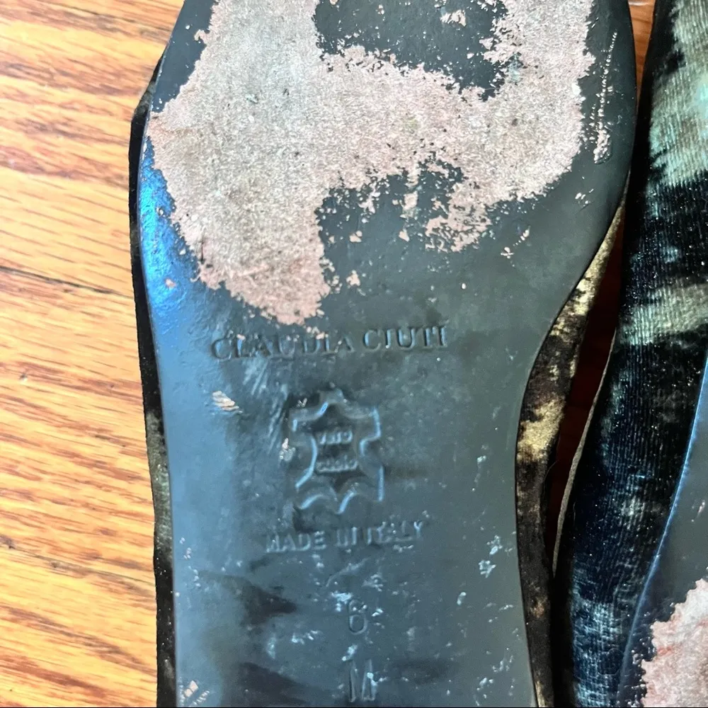 Vintage CLAUDIA CIUTI Square Toe Marble Tye Die Fur Leather Flats 6 - Image 8