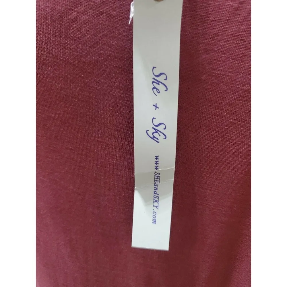 She + Sky Women's Burgund Cotton & Modal LongSleeve V-Neck Knee Length Dress 2XL - Image 10