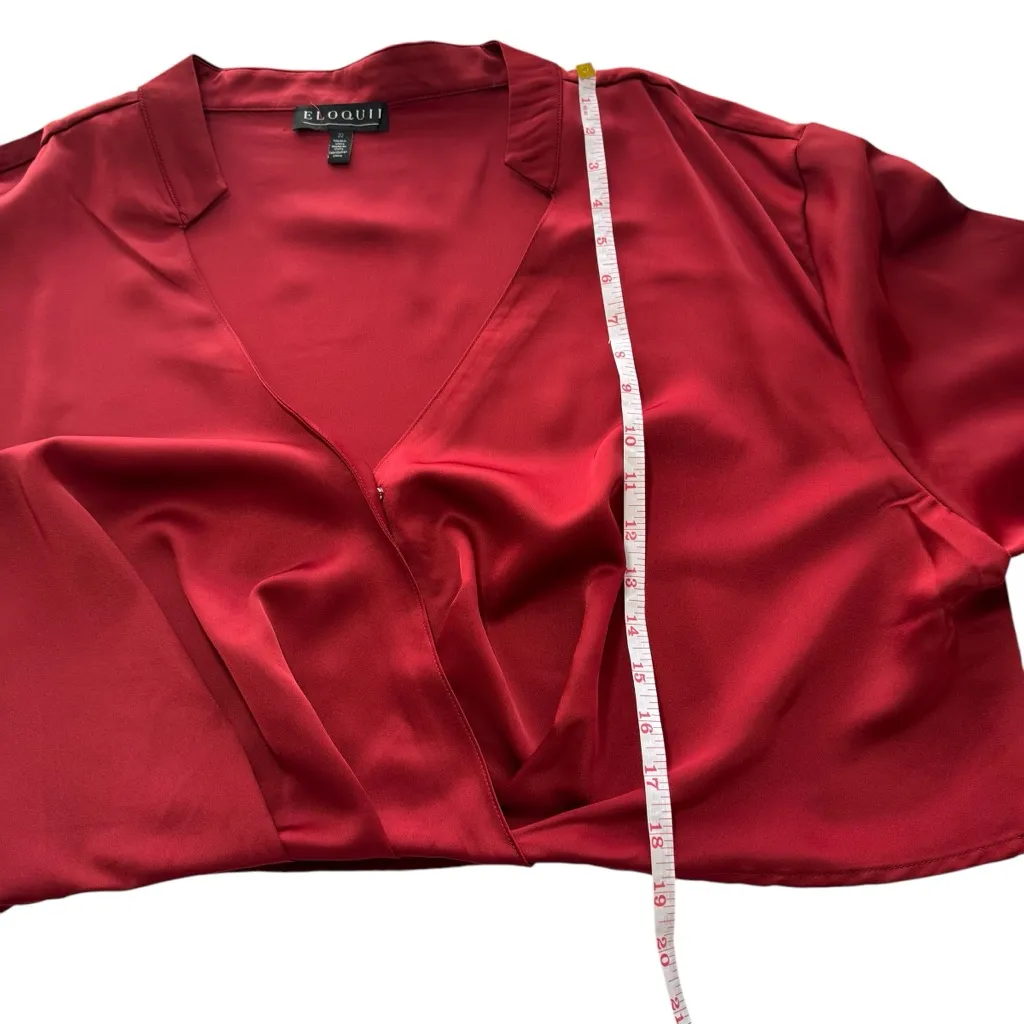 NWT‎ ELOQUII CROPPED SATIN BLOUSE Surplice Faux Wrap Red Holiday Plus Size 22 - Image 13