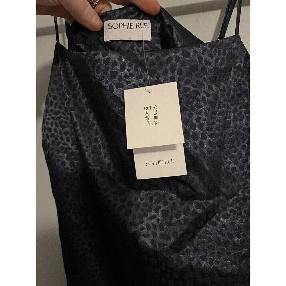 Sophie‎ Rue Ella Satin Slip Dress Size Large Navy Leopard Print Nwt - Image 4