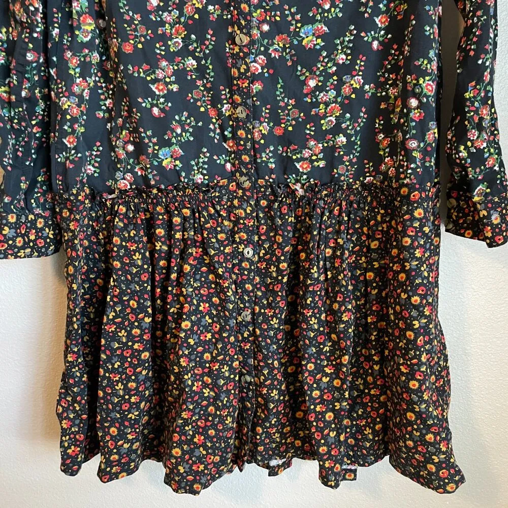 Maeve Anthropologie Black Floral Print Drop Waist Dress Size 2 (US) Cottage Core - Image 6