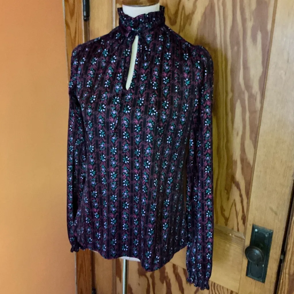 Vtg 70s Puccini black floral top Size L - Image 5