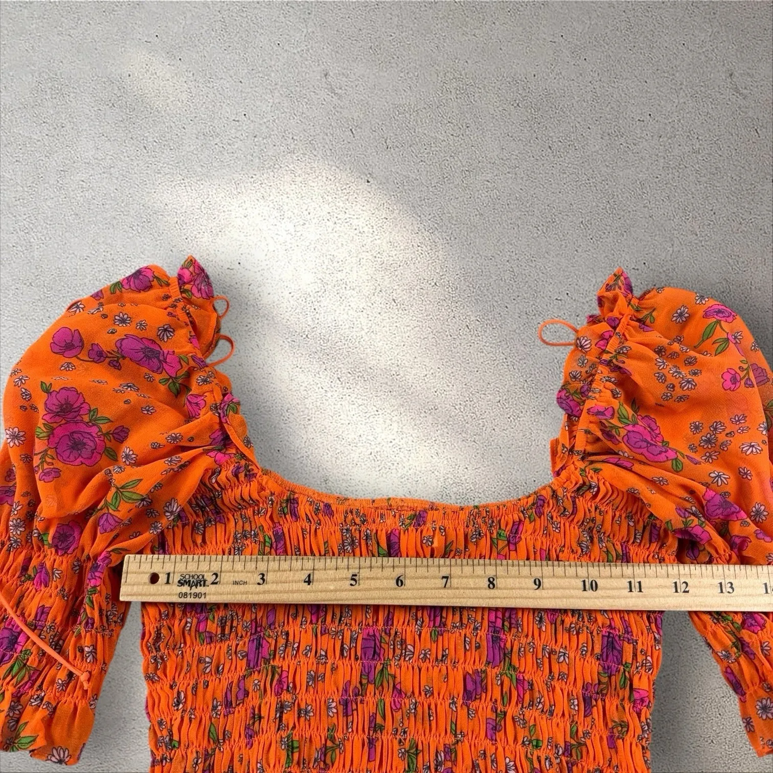 For Love & Lemons Peony Floral Smocked Crop Top Tangerine Orange XS - Image 7