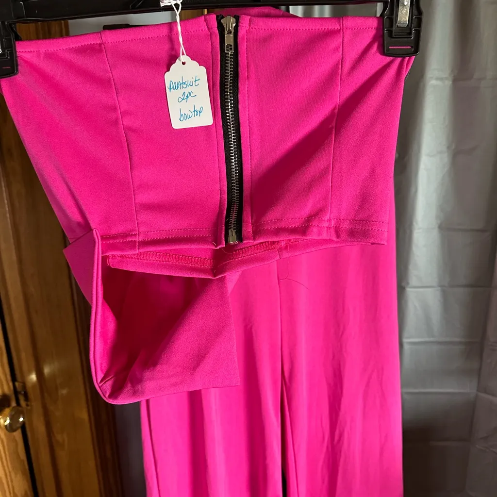 Pink Strapless 2piece Pantsuit with Bow Detail - Image 2