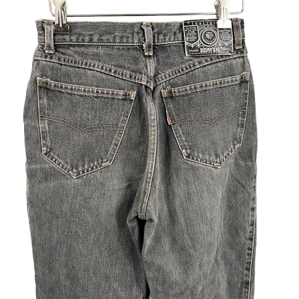Edwin Something Ones Japan Black High Rise Tapered Jeans Raw Hem Size 68 / US 27 - Image 4