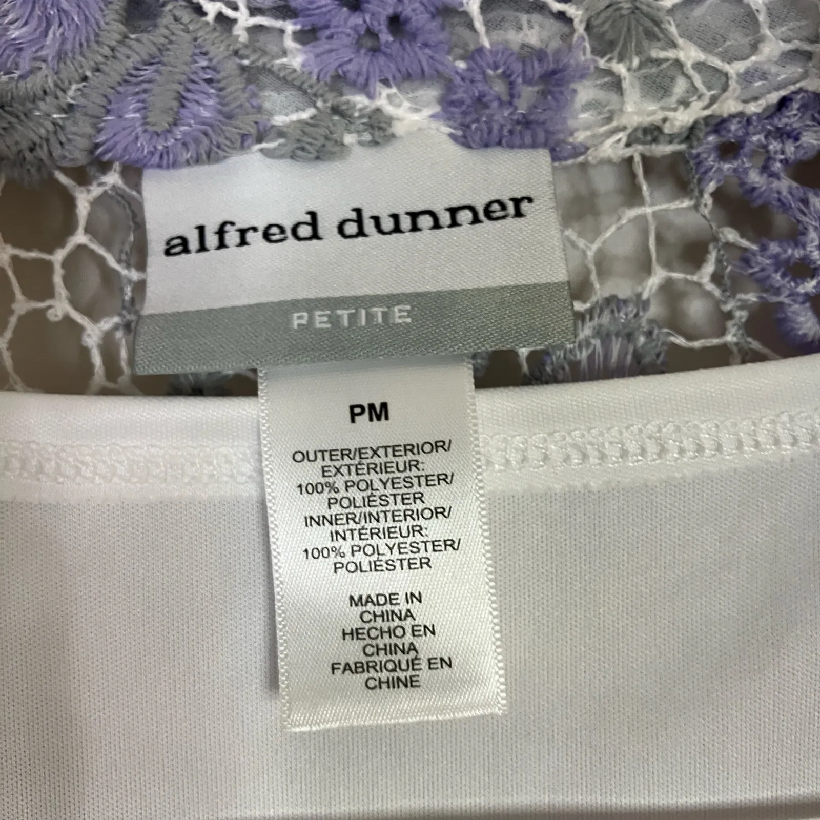 Alfred Dunner Isn't It Romantic 2-In-1 Purple Floral Lace 3/4 Sleeve Blouse MP - Image 5