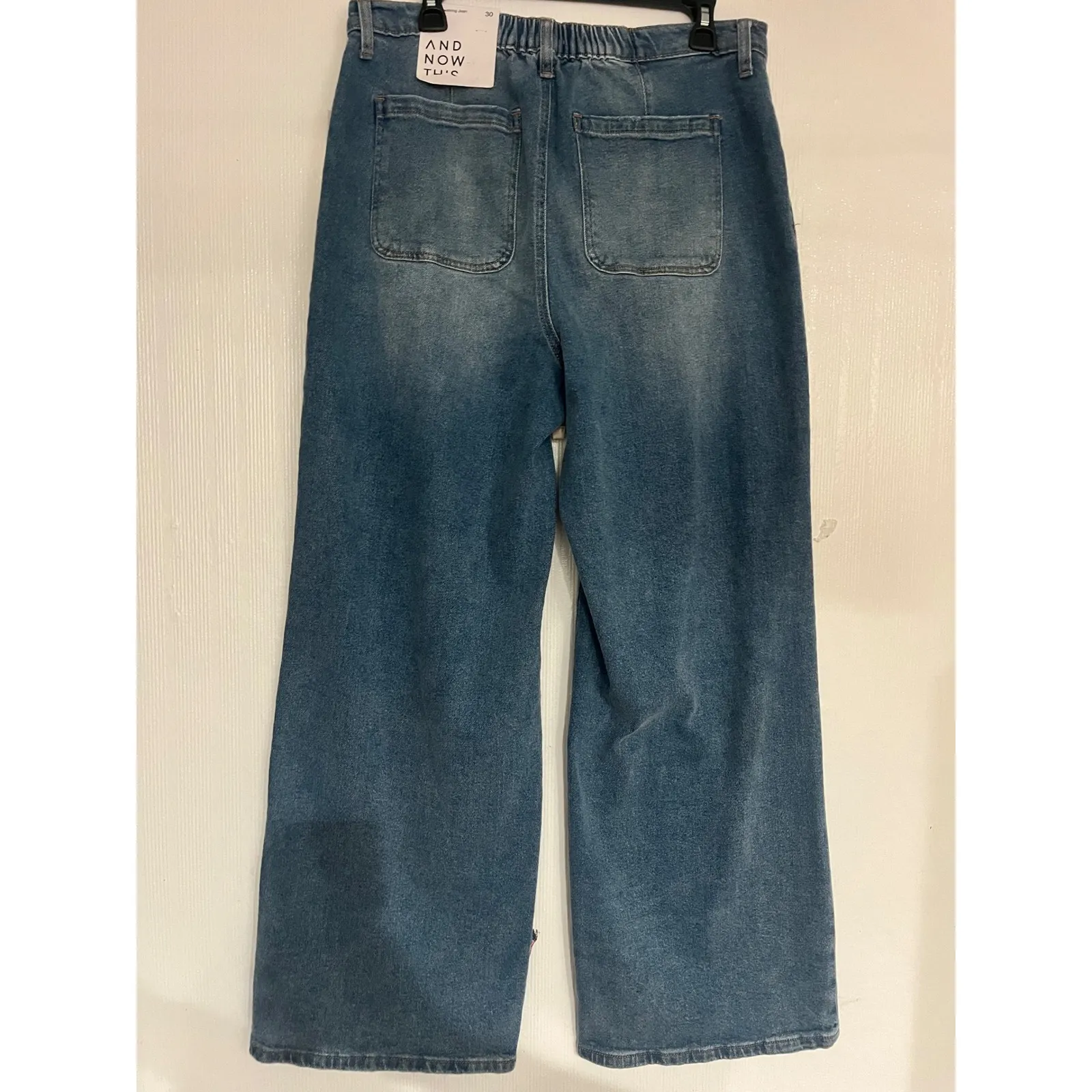 AND NOW THIS Wide Leg Jeans Drawstring Waist Blue Denim Women's Size 30 - Image 10