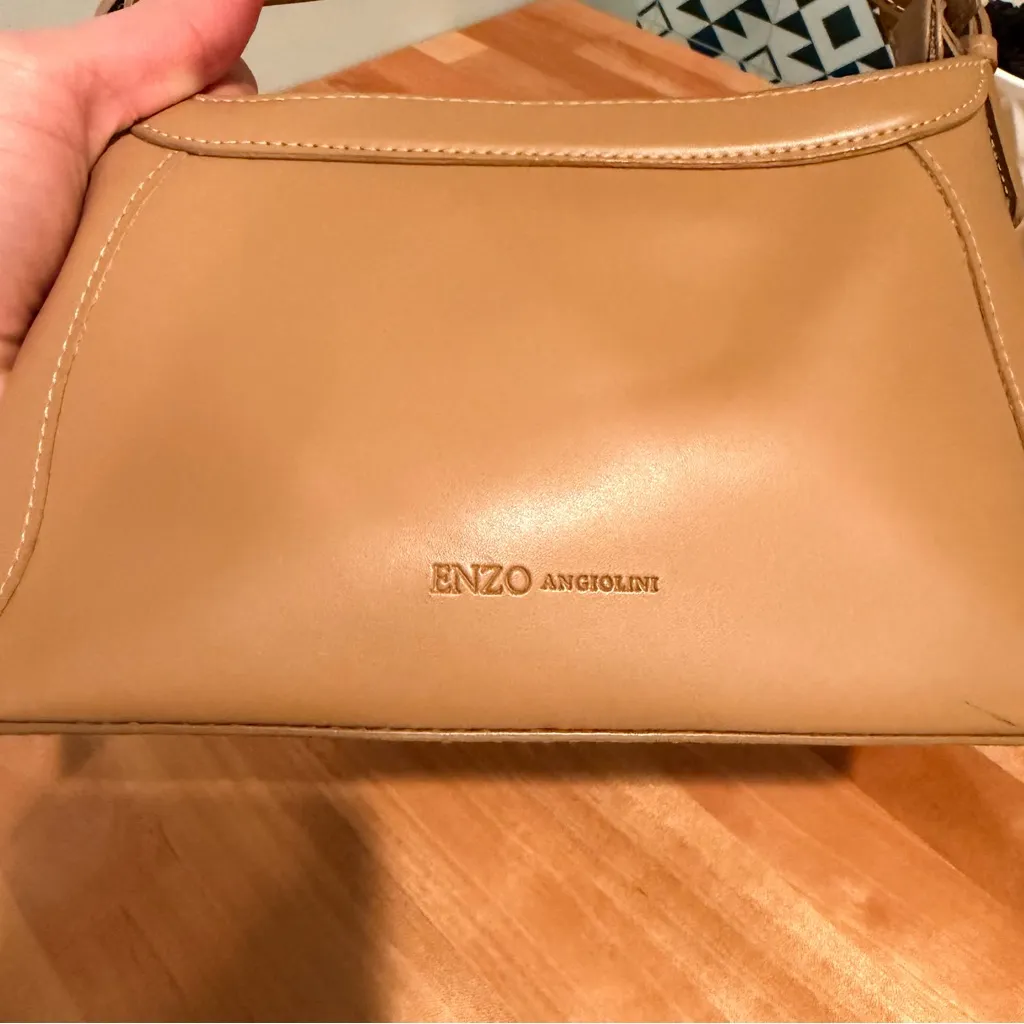 Enzo Angiolini Camel Shoulder Bag Multiple Pockets Top Zipper Buckle Straps - Image 6