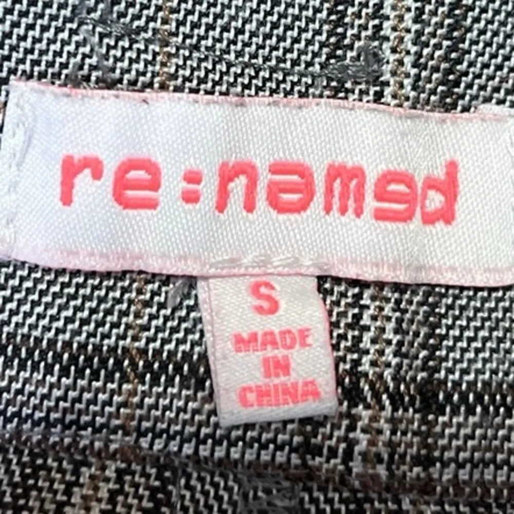 Re:named Gray Plaid Checkered Belted Tie Pleated Mini Casual Paperbag Shorts S - Image 4