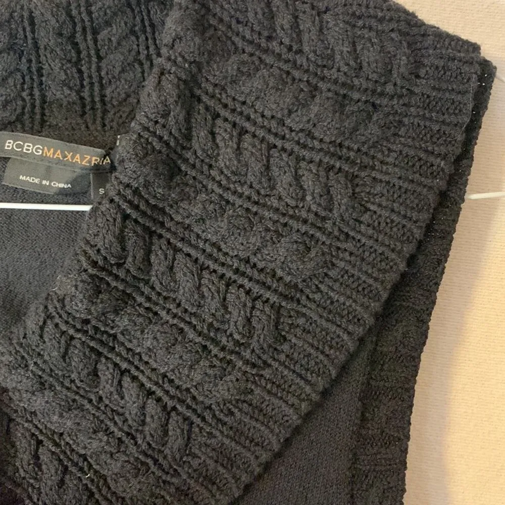 BCBG MaxAzria womens small cowl neck sweater tank black new braided knit turtle - Image 7