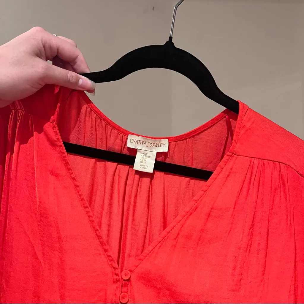 Cynthia Rowley Red Short Sleeve Blouse - Image 2