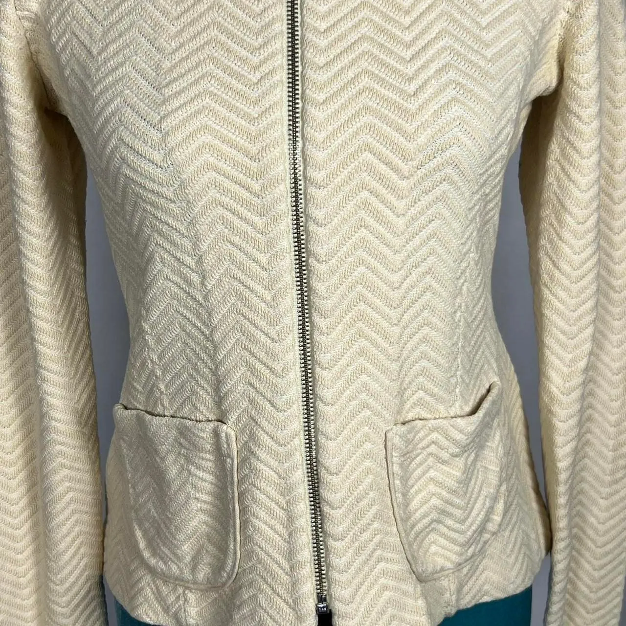 Anthropologie Rosie Neira 100% Cotton Cream Chevron Knit Jacket - Image 6