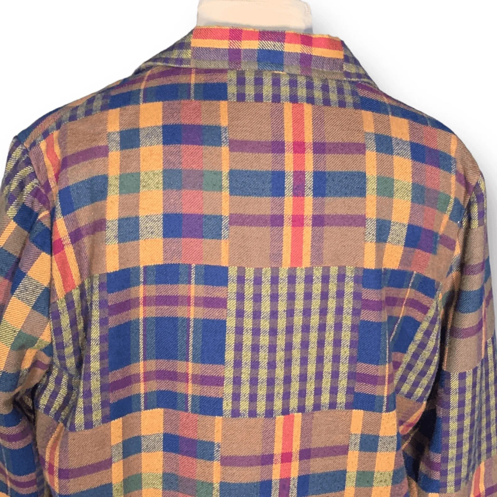 Vintage 90s Blazer Jacket Oversized Boxy Colorful Plaid Flannel Patchwork Preppy Yellow Size L - Image 6