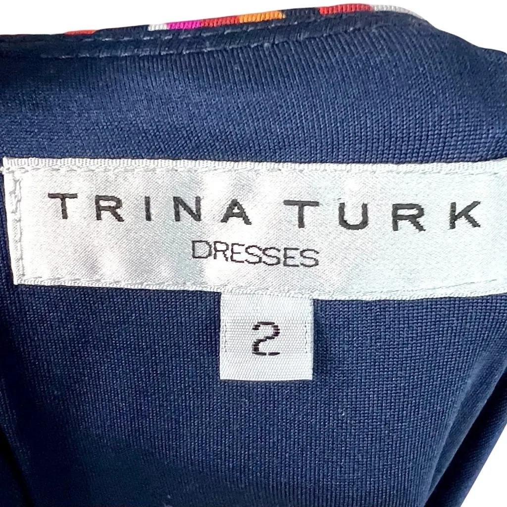 Trina Turk Kaleidoscope Shift Dress 2 V-Neck 3/4 Kimono Sleeves Retro Rad 70s - Image 9