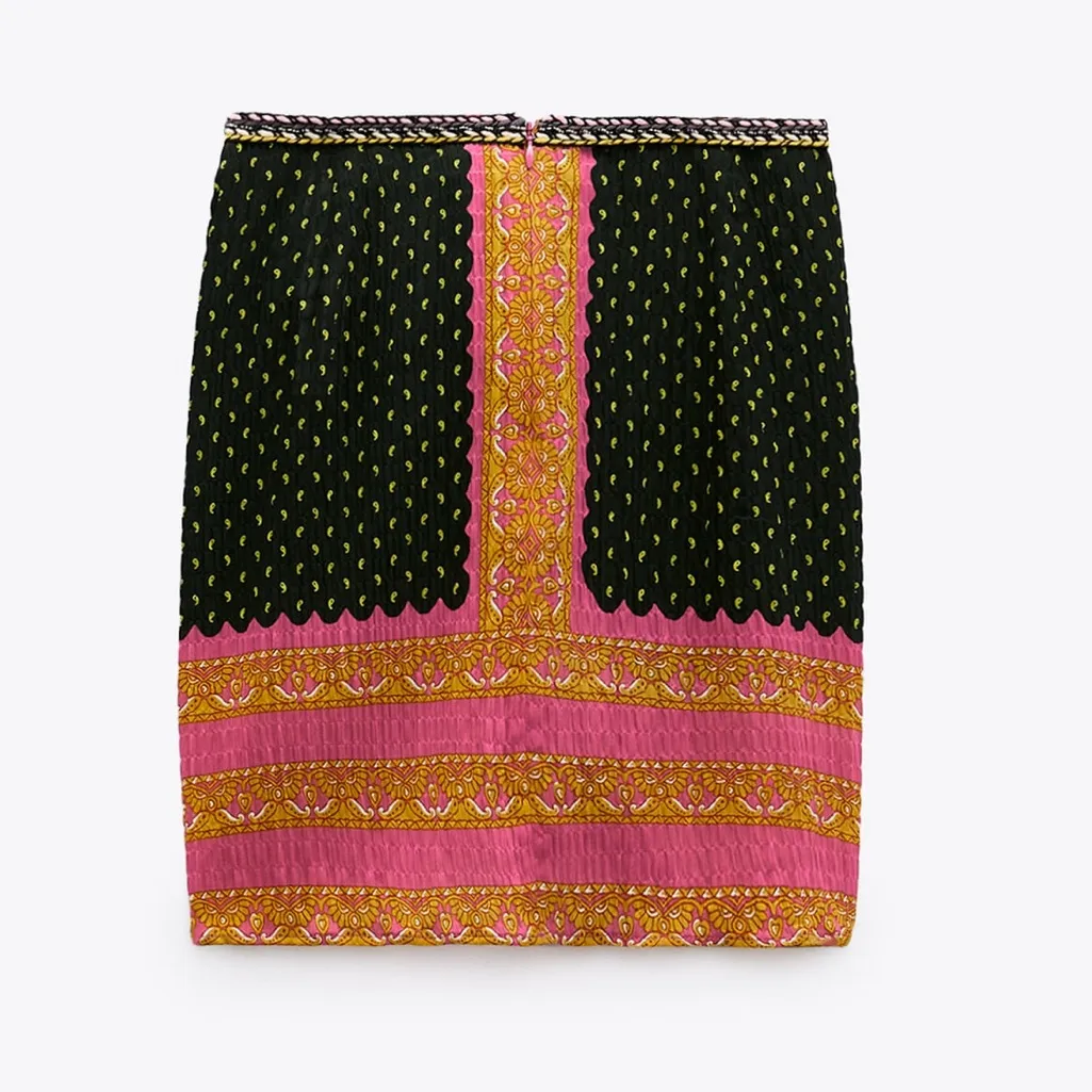 NWT ZARA BOHEMIAN BLOGGERS FAV PRINTED WRAP MINI SKIRT GREEN PINK SMALL - Image 4