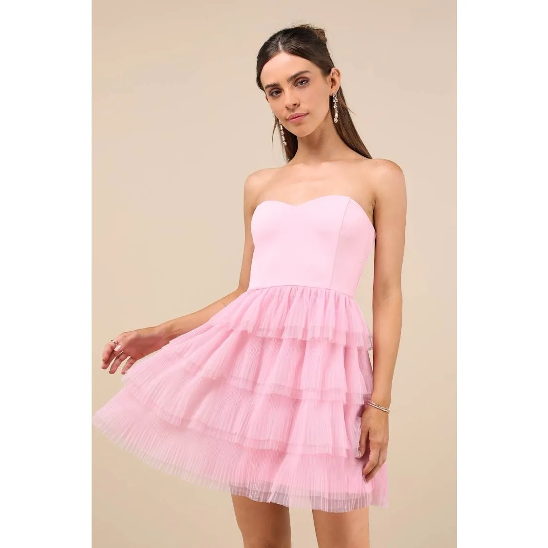 NWT Lulus Fabulous Thoughts Light Pink Tulle Strapless Tiered Mini Dress Fairy S - Image 2