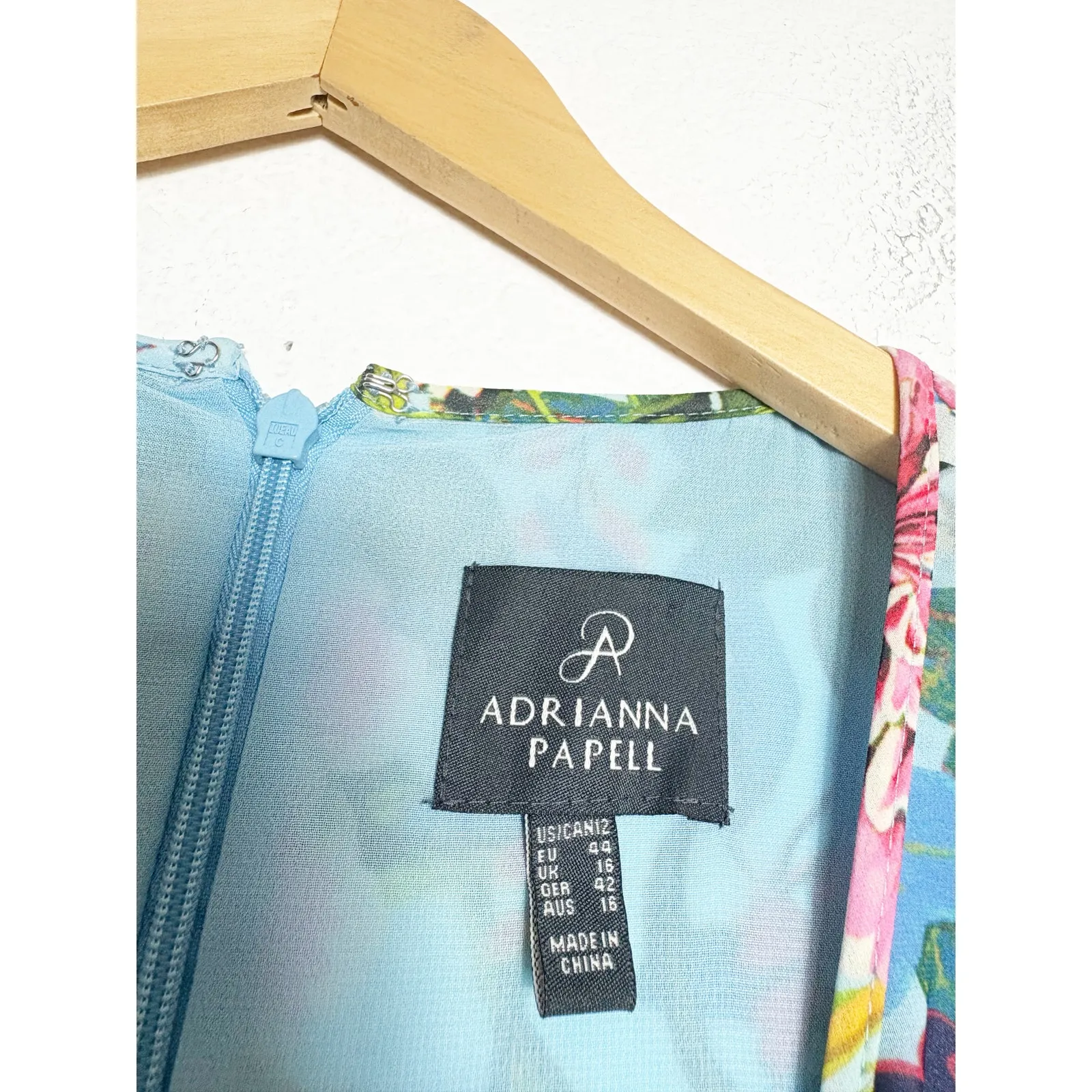 NWT Adrianna Papell Blue Floral Chiffon Maxi Dress Size 12 Wedding Feminine - Image 5