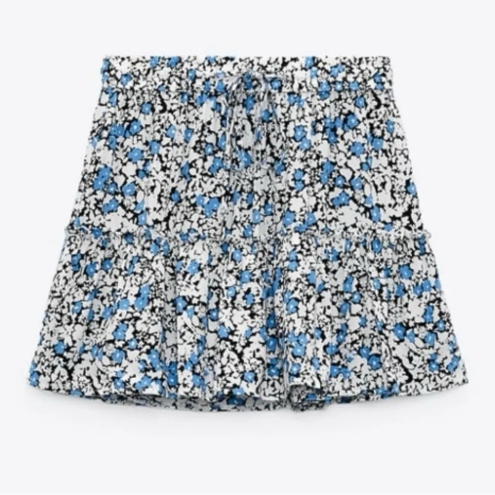 Zara New Blue Bohemian High Waisted Floral Print Skort Size M Elastic Band - Image 7