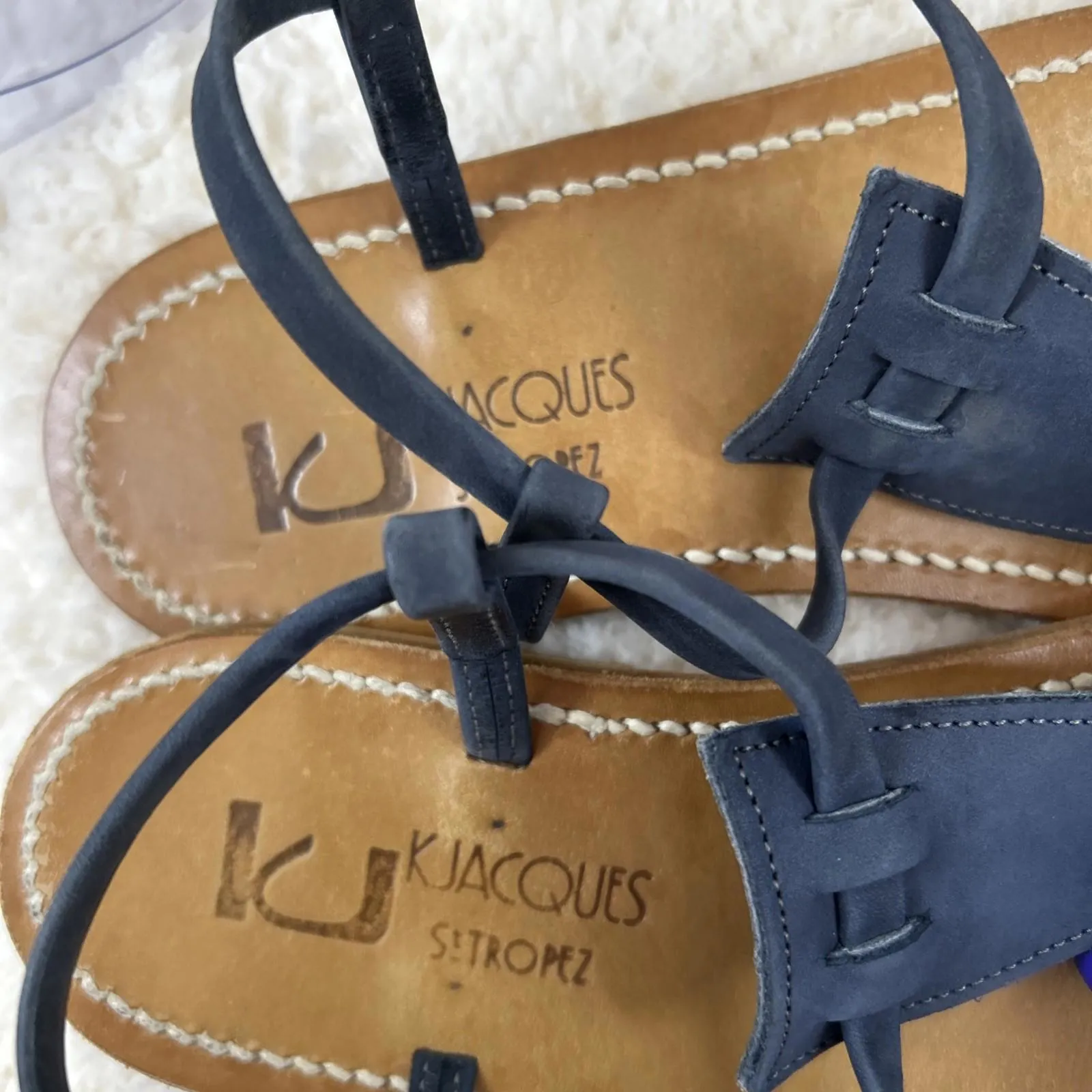 K Jacques St Tropez Black Leather Sandals Strappy Buckle Shoes Size 38/7.5 - Image 8