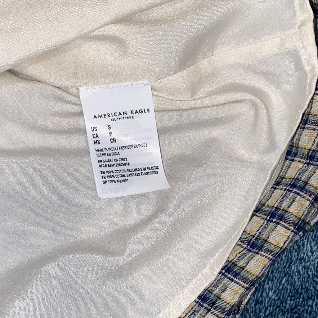 American Eagle Outfitters Navy and Cream Plaid Long Sleeve Dress - Image 3